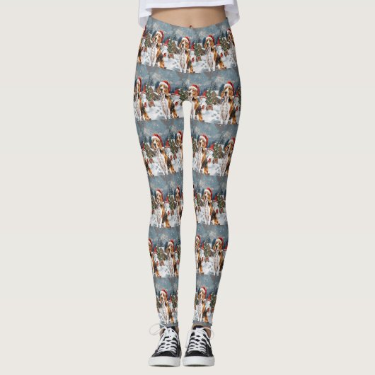 American English Foxhound Dog Winter Christmas Joy Leggings (Vorderseite)