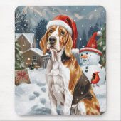 American English Foxhound Dog Winter Christmas Joy Mousepad (Vorne)
