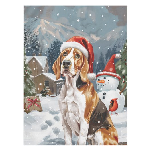 American English Foxhound Dog Winter Christmas Joy Tischdecke (Vorderseite)