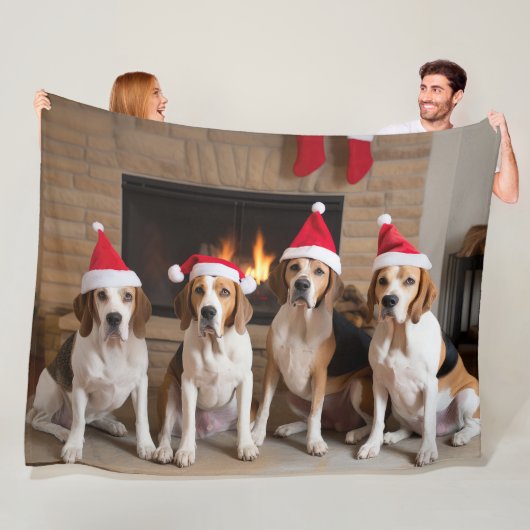 American English Foxhound Fireplace Weihnachten Fleecedecke (Beispiel)