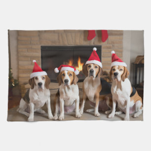 American English Foxhound Fireplace Weihnachten Geschirrtuch