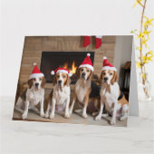 American English Foxhound Fireplace Weihnachten Karte (Gelbe Blume)