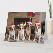 American English Foxhound Fireplace Weihnachten Karte (Vorderseite)