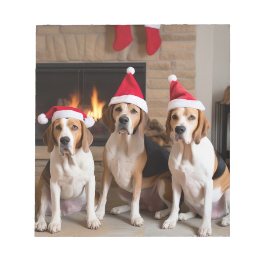 American English Foxhound Fireplace Weihnachten Notizblock (Vorderseite)