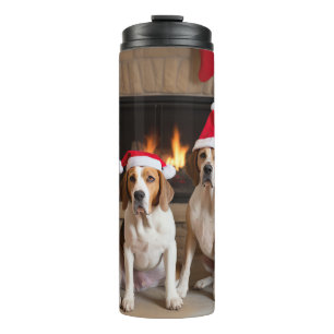 American English Foxhound Fireplace Weihnachten Thermosbecher