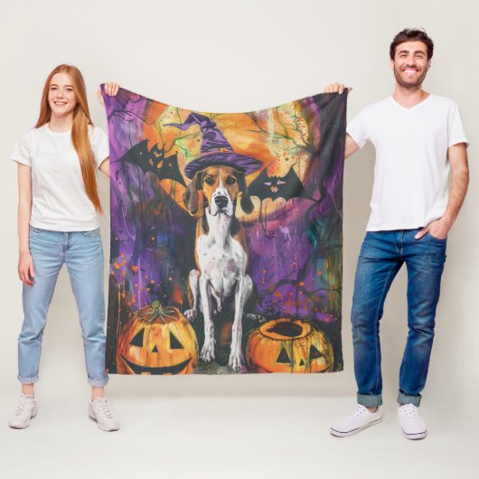 American English Foxhound Halloween Pumpkin Fleecedecke (Beispiel)