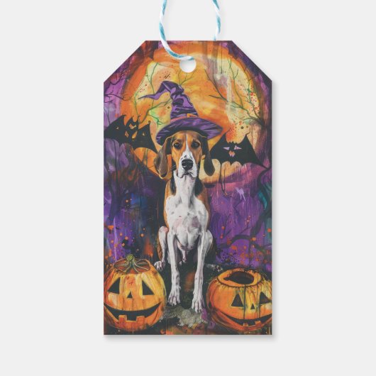 American English Foxhound Halloween Pumpkin Geschenkanhänger (Rückseite)