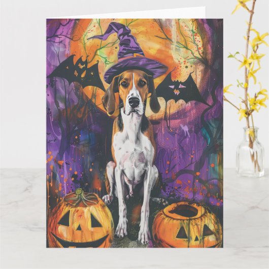 American English Foxhound Halloween Pumpkin Karte (Gelbe Blume)
