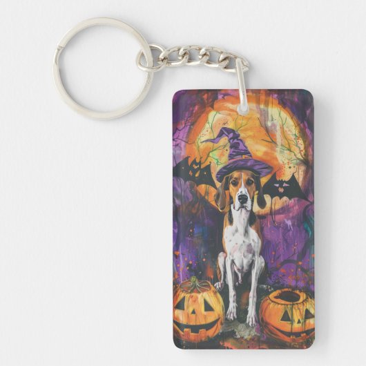 American English Foxhound Halloween Pumpkin Schlüsselanhänger (Vorderseite)