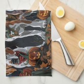 American English Foxhound Halloween Spooky Geschirrtuch (Viertel Falte)