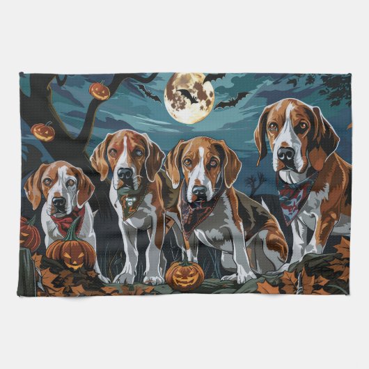 American English Foxhound Halloween Spooky Geschirrtuch (Horizontal)