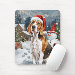 American English Foxhound Hund Winter Weihnachtsfr Mousepad