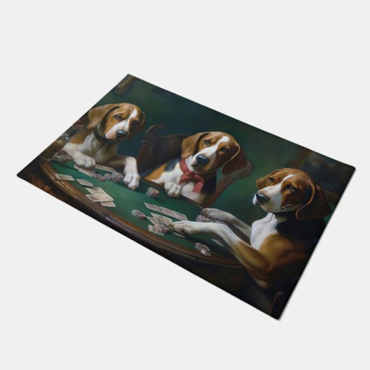 American English Foxhound Hunde Poker Art Fußmatte (Schrägansicht)