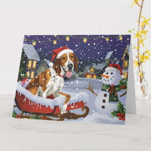 American English Foxhound im Schlitten Schnee Weih Karte