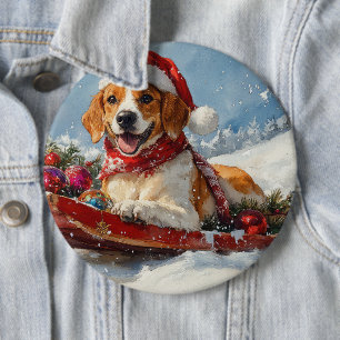 American English Foxhound im Schlitten Weihnachten Button