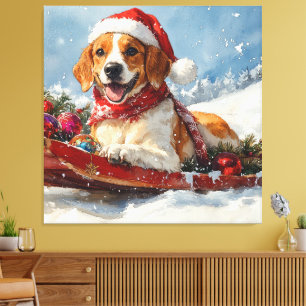 American English Foxhound im Schlitten Weihnachten Leinwanddruck
