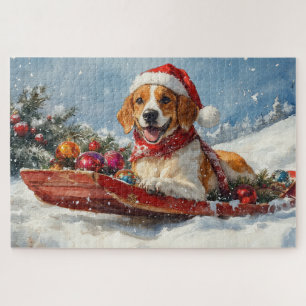 American English Foxhound im Schlitten Weihnachten Puzzle