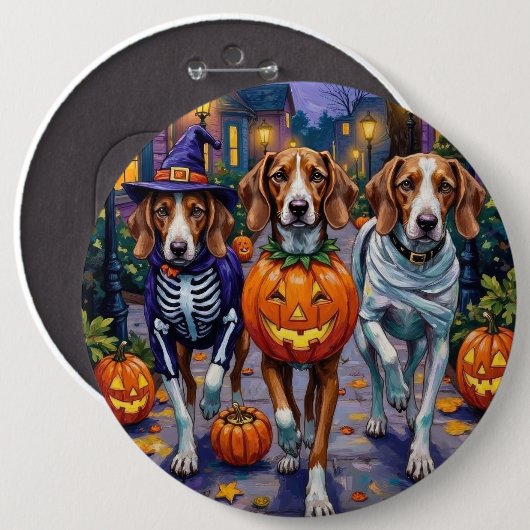 American English Foxhound in Halloween Costumes Button (Vorne & Hinten)