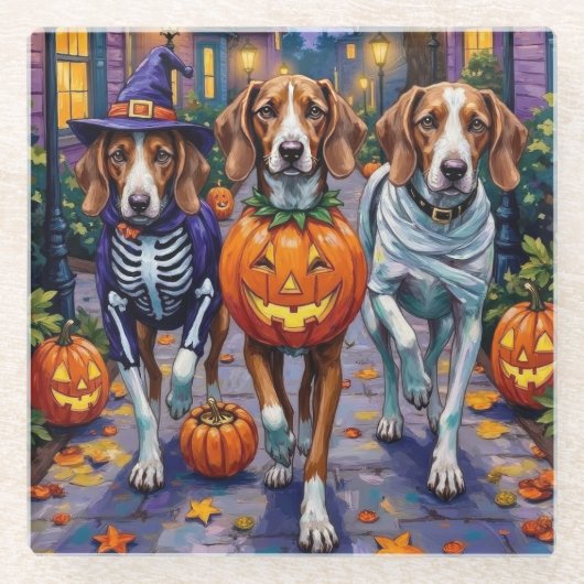 American English Foxhound in Halloween Costumes Glasuntersetzer (Vorderseite)