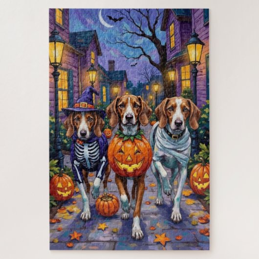 American English Foxhound in Halloween Costumes Puzzle (Vertikal)