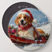 American English Foxhound in Sledge Christmas Button (Vorne & Hinten)
