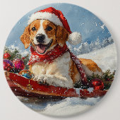 American English Foxhound in Sledge Christmas Button (Vorderseite)