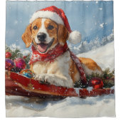 American English Foxhound in Sledge Christmas Duschvorhang (Vorderseite)
