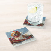 American English Foxhound in Sledge Christmas Glasuntersetzer (Schrägansicht)