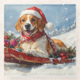 American English Foxhound in Sledge Christmas Glasuntersetzer