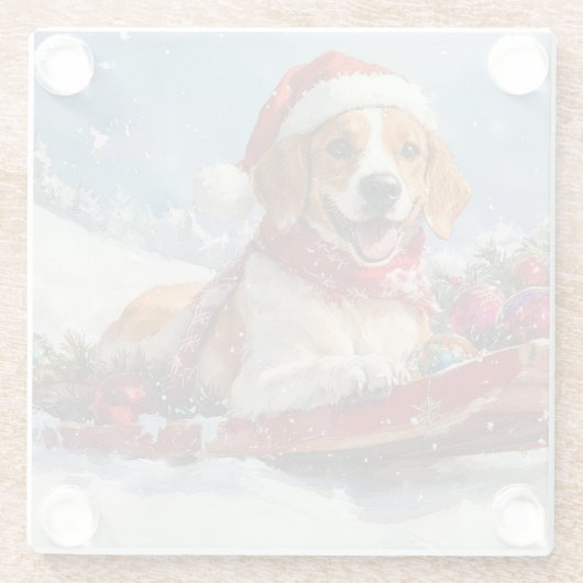 American English Foxhound in Sledge Christmas Glasuntersetzer (Rückseite)