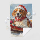 American English Foxhound in Sledge Christmas Golfhandtuch (Insitu)
