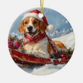 American English Foxhound in Sledge Christmas Keramik Ornament (Vorne)