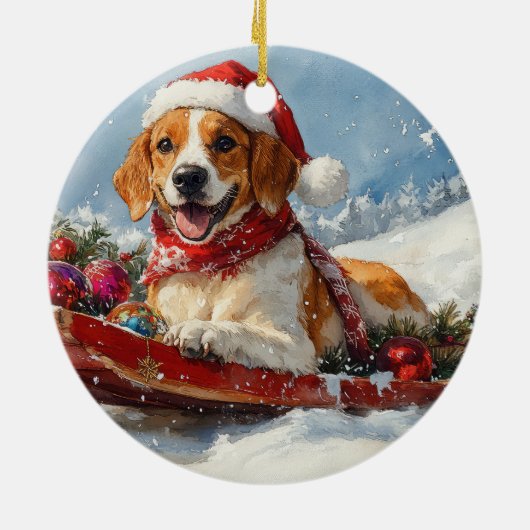 American English Foxhound in Sledge Christmas Keramik Ornament (Hinten)