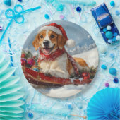 American English Foxhound in Sledge Christmas Pappteller (Party)