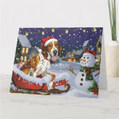 American English Foxhound in Sleigh Snow Weihnacht Karte (Vorderseite)