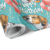 American English Foxhound mit Balloons zum Geburts Geschenkpapier (Rolleneckpunkt)