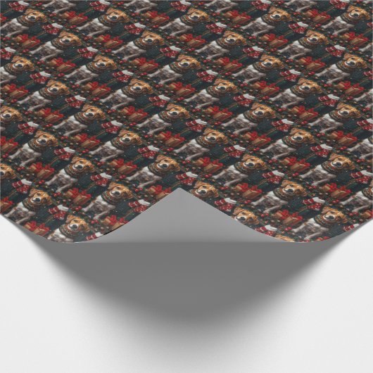 American English Foxhound mit Weihnachtsgeschenken Geschenkpapier (Ecke)