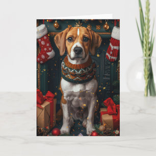 American English Foxhound mit Weihnachtsgeschenken Karte
