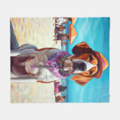 American English Foxhound on Beach, Sommergeschenk Fleecedecke (Vorderseite (Horizontal))