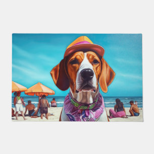 American English Foxhound on Beach, Sommergeschenk Fußmatte