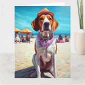 American English Foxhound on Beach, Sommergeschenk Karte (Vorderseite)