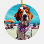 American English Foxhound on Beach, Sommergeschenk Keramik Ornament (Vorne)