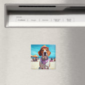 American English Foxhound on Beach, Sommergeschenk Magnet (In Situ (Geschirrspüler))