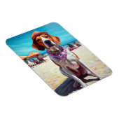 American English Foxhound on Beach, Sommergeschenk Magnet (Rechte Seite)