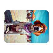 American English Foxhound on Beach, Sommergeschenk Magnet (Horizontal)