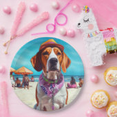 American English Foxhound on Beach, Sommergeschenk Pappteller (Party)