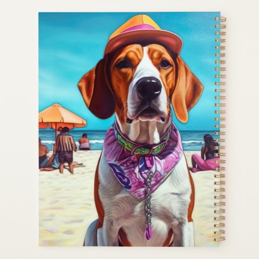 American English Foxhound on Beach, Sommergeschenk Planer (Rückseite)