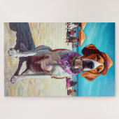 American English Foxhound on Beach, Sommergeschenk Puzzle (Horizontal)