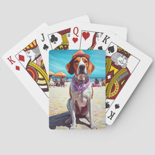 American English Foxhound on Beach, Sommergeschenk Spielkarten (Rückseite)