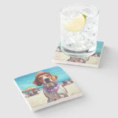 American English Foxhound on Beach, Sommergeschenk Steinuntersetzer (Seitenansicht)